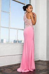 Prom Long Halter Evening Formal Gown with Side Slit