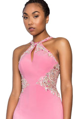 Prom Long Halter Evening Formal Gown with Side Slit